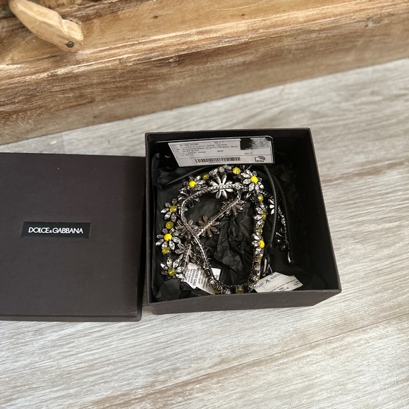 DOLCE & GABBANA Belt Black Leather Daisy Crystal SwarowskiEmbellish Waist s.Tag main image 4